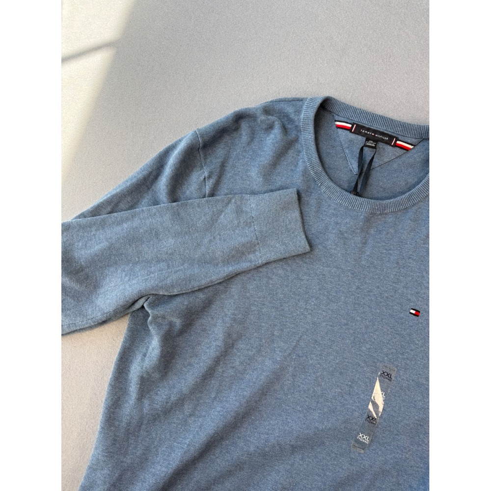 Tommy Hilfiger Mens XXL Blue Heather Cotton Crewneck Sweater MW39999 405 DVC